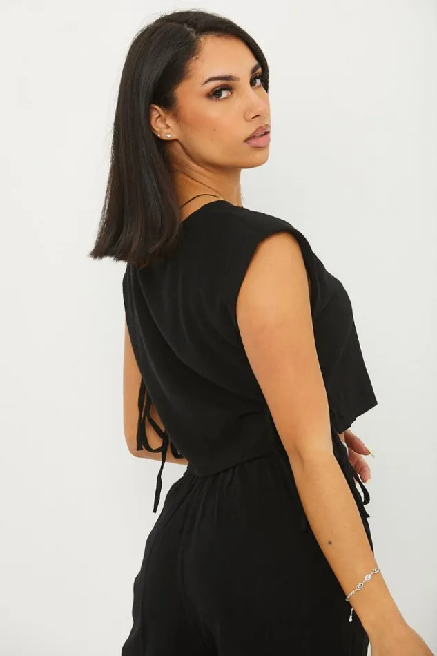 Women Crop Top Noir A Nou Sur Les Cts Black Brentiny Paris Crop Tops