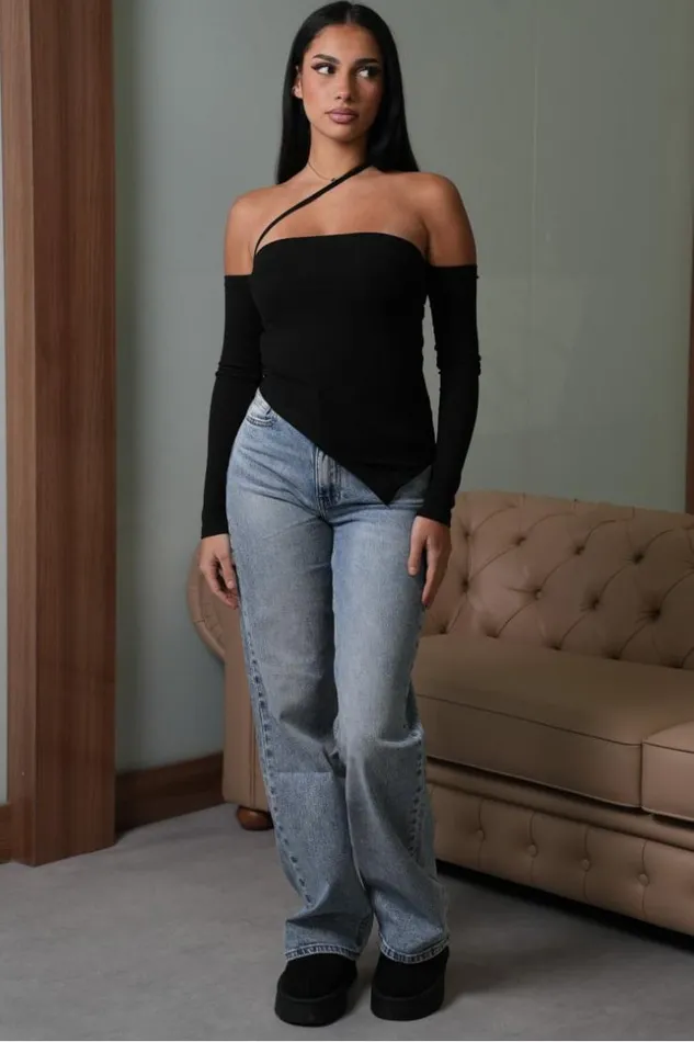 Women Crop Top Noir Manches Longues Asymtrique Black Brentiny Paris White Tops Women Crop Top Noir Manches Longues Asymtrique Black Brentiny Paris White Tops