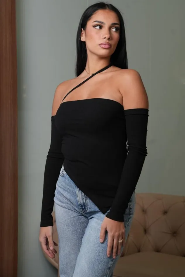 Women Crop Top Noir Manches Longues Asymtrique Black Brentiny Paris White Tops Women Crop Top Noir Manches Longues Asymtrique Black Brentiny Paris White Tops