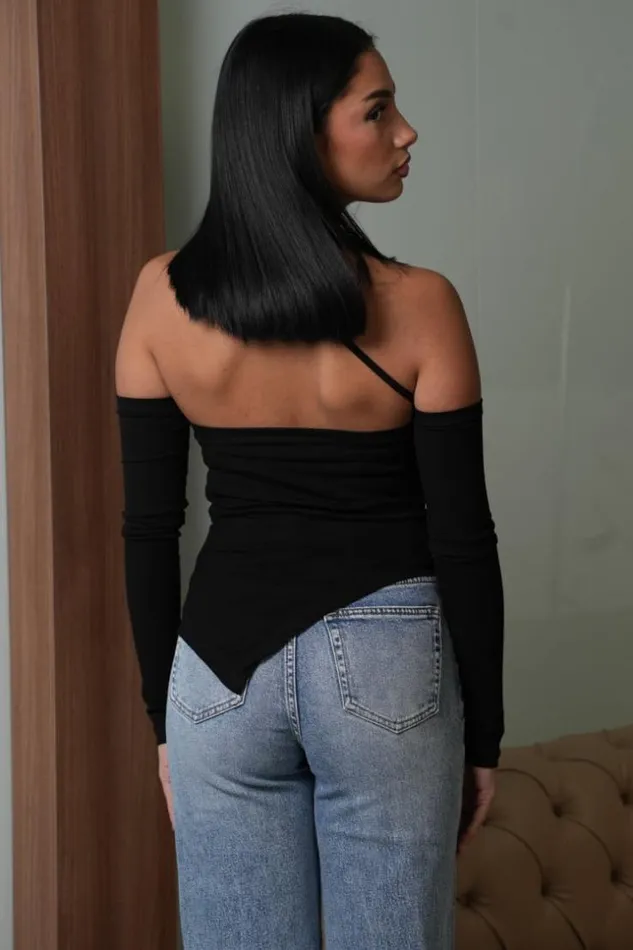 Women Crop Top Noir Manches Longues Asymtrique Black Brentiny Paris White Tops Women Crop Top Noir Manches Longues Asymtrique Black Brentiny Paris White Tops