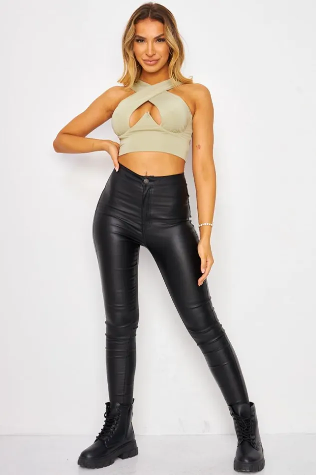Women Crop Top Vert Ajour Crois Green Brentiny Paris Top And Tank Tops