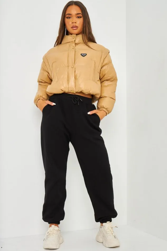Women Cropped Puffer Jacket In Oil Slick In Camel Camel Brentiny Paris Parkas And Down Jackets