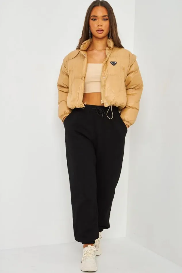 Women Cropped Puffer Jacket In Oil Slick In Camel Camel Brentiny Paris Parkas And Down Jackets