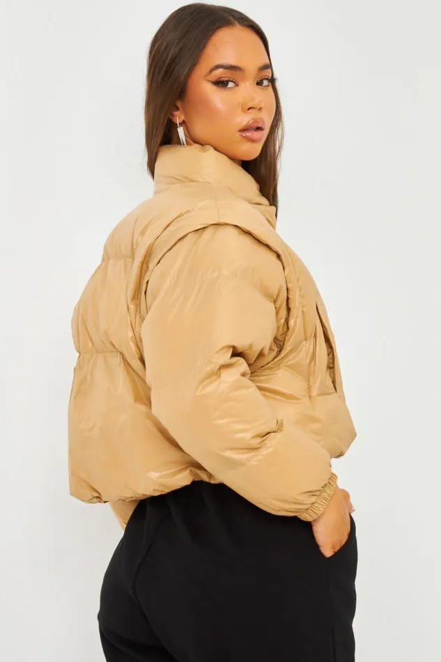 Women Cropped Puffer Jacket In Oil Slick In Camel Camel Brentiny Paris Parkas And Down Jackets