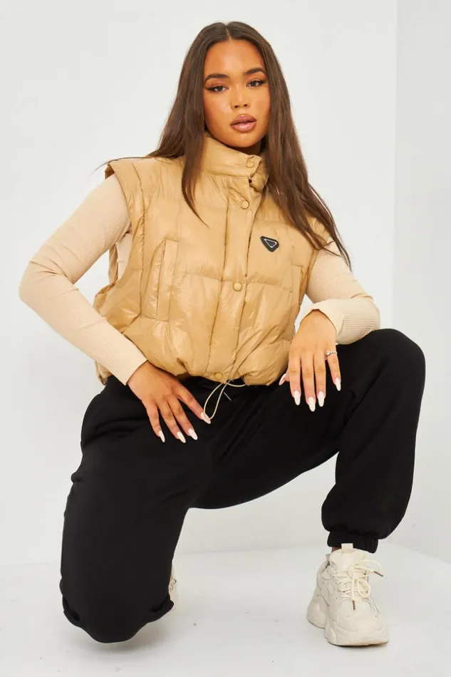 Women Cropped Puffer Jacket In Oil Slick In Camel Camel Brentiny Paris Parkas And Down Jackets