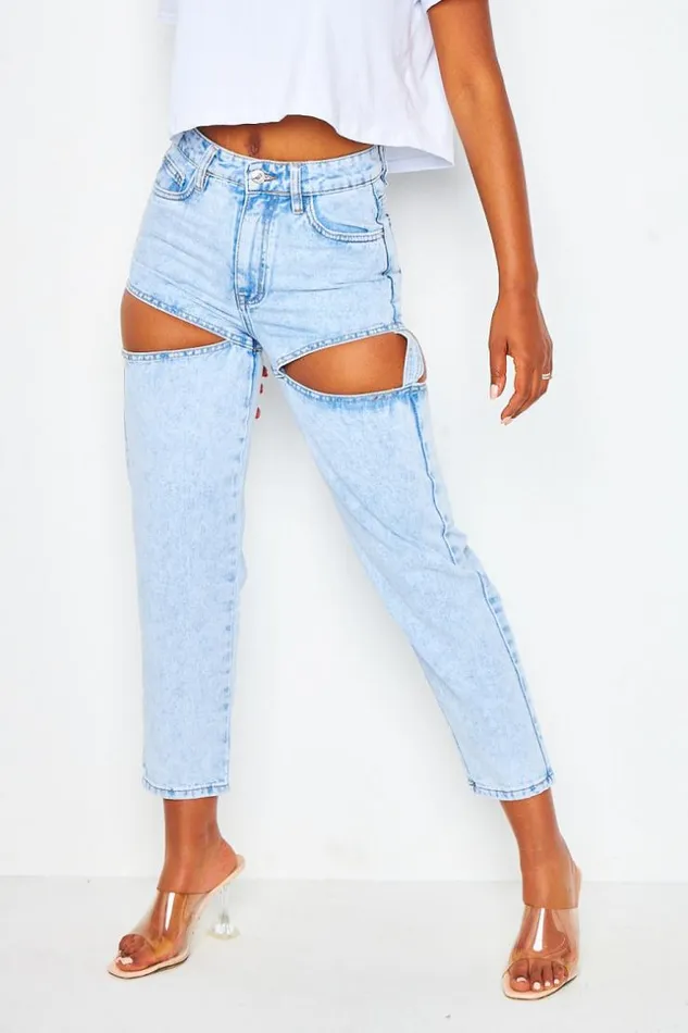 Women Cut Out Mom Jean In Light Blue Bleuclair Brentiny Paris Jeans