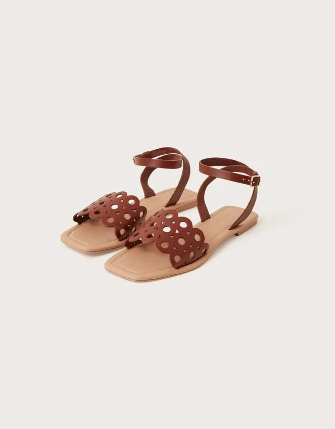 Women Cutwork Leather Sandals Tan Monsoon Sandals