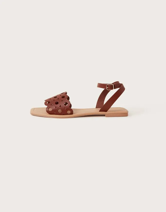Women Cutwork Leather Sandals Tan Monsoon Sandals