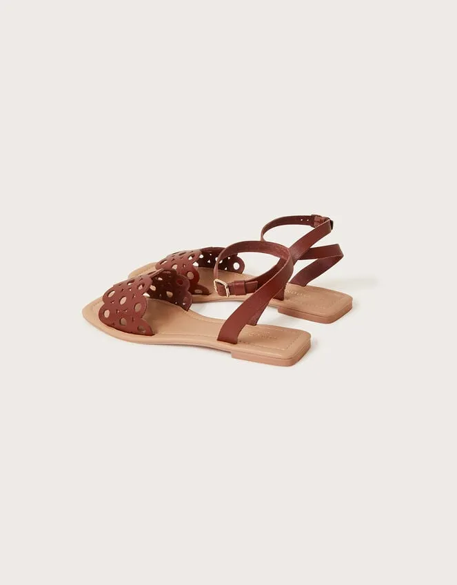 Women Cutwork Leather Sandals Tan Monsoon Sandals