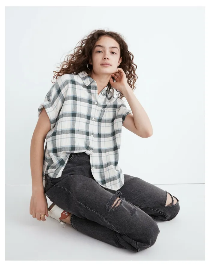 Women Daily Shirt In Rockfern Plaid Antique Cream Madewell Tops and Shirts