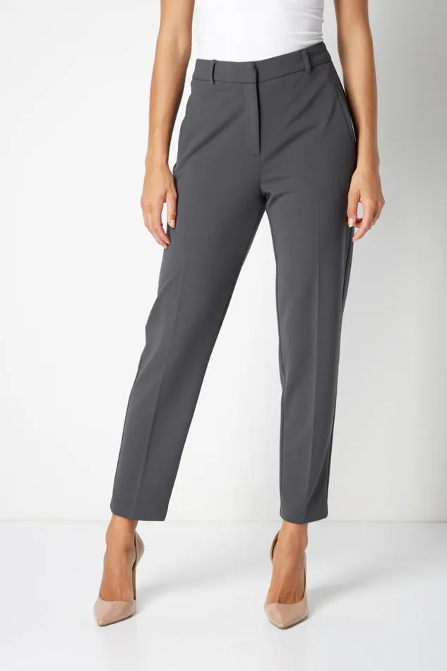 Women Dark Grey Short Straight Leg Stretch Trouser Roman Trousers