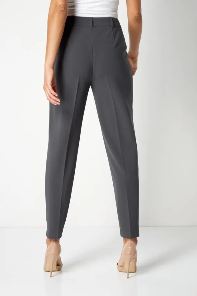 Women Dark Grey Short Straight Leg Stretch Trouser Roman Trousers