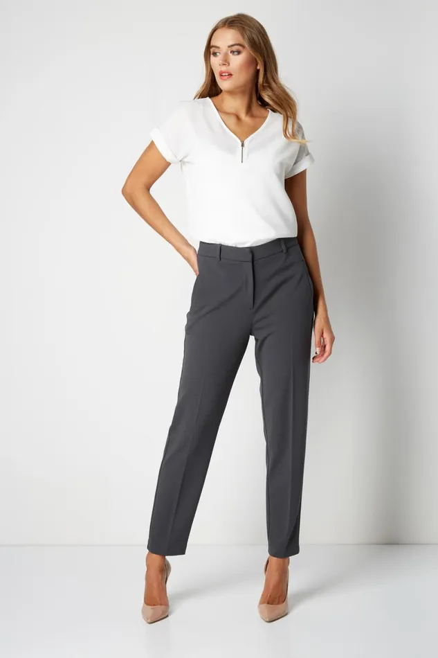 Women Dark Grey Short Straight Leg Stretch Trouser Roman Trousers