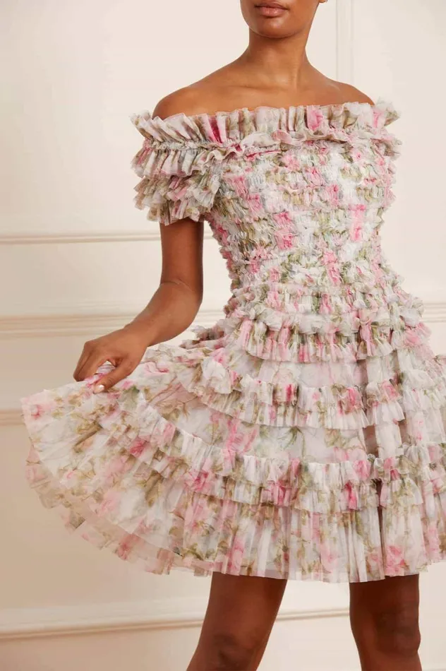 Women Day Dresses Needle and Thread English Rose Lisette Off Shoulder Micro Mini Dress Multi