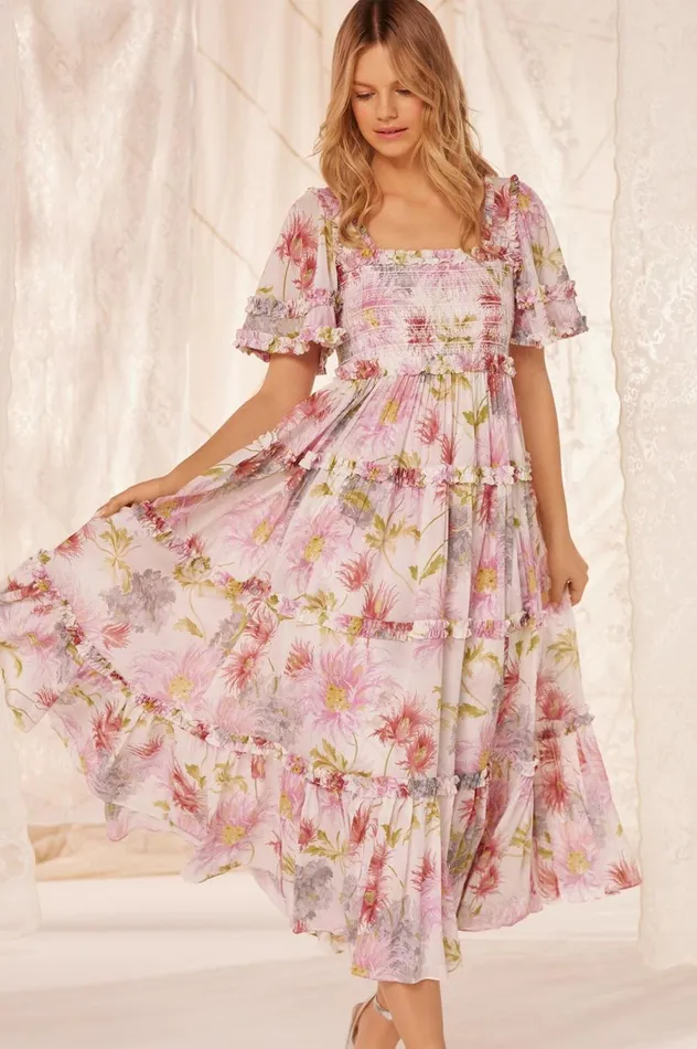 Women Day Dresses Needle and Thread Hummingbird Chiffon Smocked Ankle Gown Multi Women Day Dresses Needle and Thread Hummingbird Chiffon Smocked Ankle Gown Multi