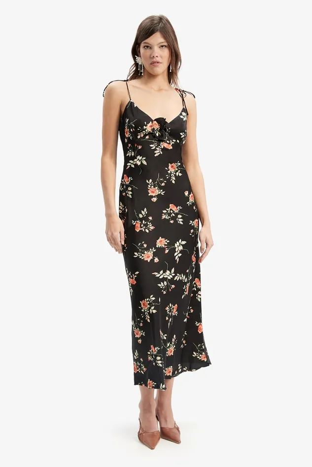 Women Day To Night Dresses Bardot Andy Slip Midi Dress In Black Floral Black Floral