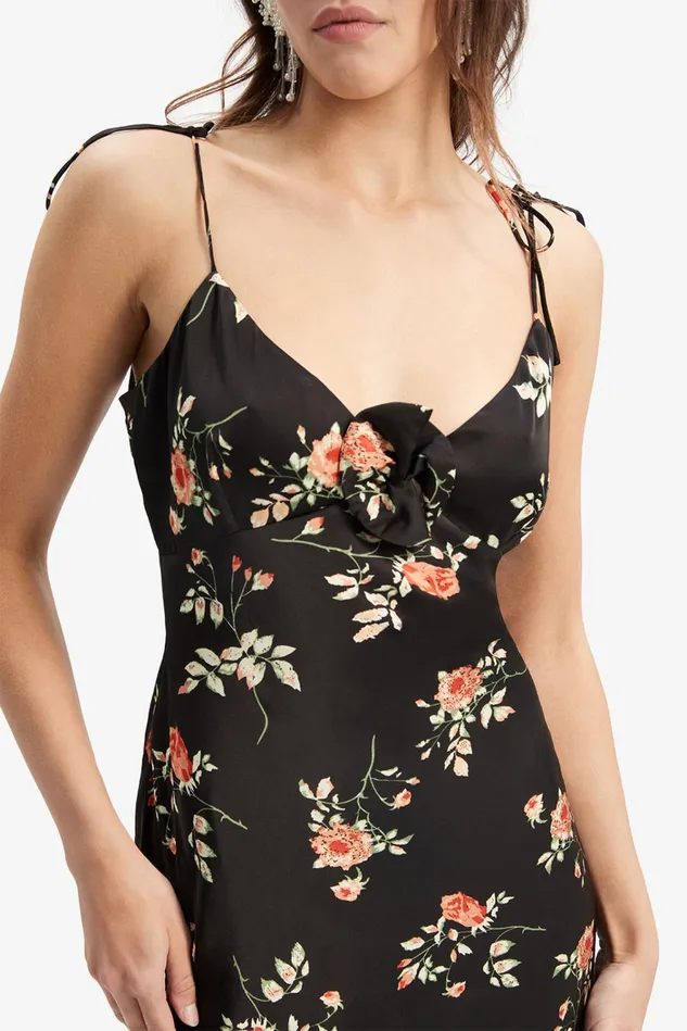 Women Day To Night Dresses Bardot Andy Slip Midi Dress In Black Floral Black Floral