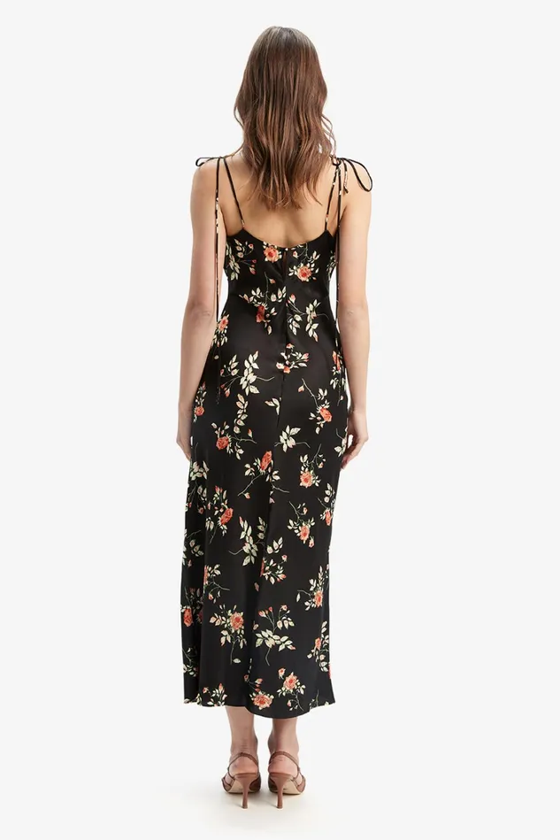 Women Day To Night Dresses Bardot Andy Slip Midi Dress In Black Floral Black Floral