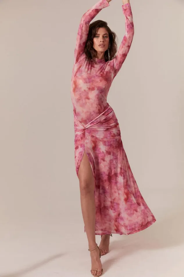 Women Day To Night Dresses Bardot Lea Printed Mesh Dress In Pink Tie Dye Pink Tie Dye Women Day To Night Dresses Bardot Lea Printed Mesh Dress In Pink Tie Dye Pink Tie Dye