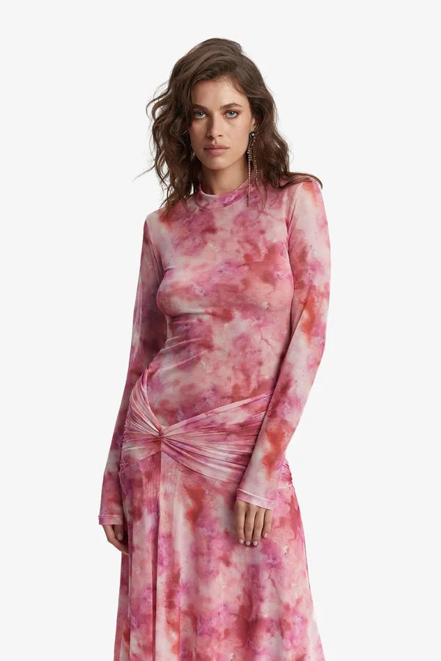 Women Day To Night Dresses Bardot Lea Printed Mesh Dress In Pink Tie Dye Pink Tie Dye Women Day To Night Dresses Bardot Lea Printed Mesh Dress In Pink Tie Dye Pink Tie Dye