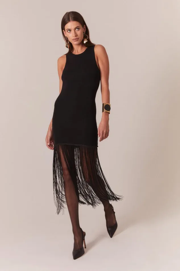 Women Day To Night Dresses Bardot Tassel Knit Dress In Black Black Women Day To Night Dresses Bardot Tassel Knit Dress In Black Black