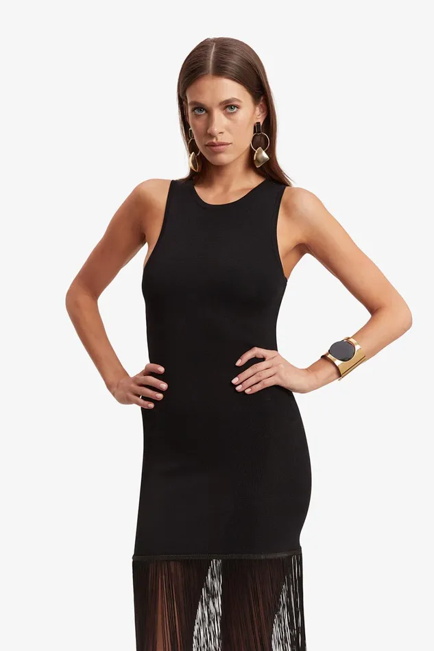 Women Day To Night Dresses Bardot Tassel Knit Dress In Black Black Women Day To Night Dresses Bardot Tassel Knit Dress In Black Black