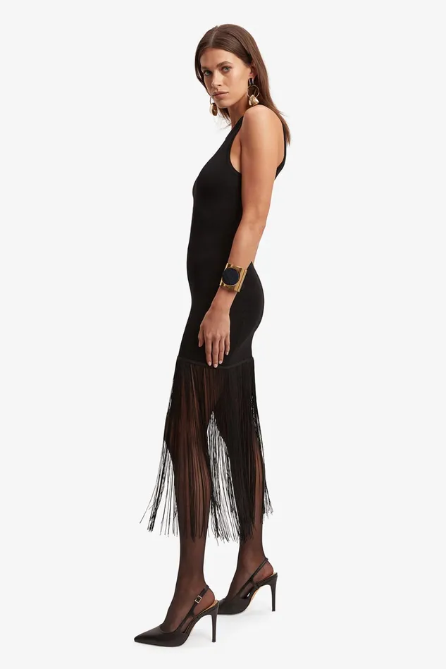 Women Day To Night Dresses Bardot Tassel Knit Dress In Black Black Women Day To Night Dresses Bardot Tassel Knit Dress In Black Black