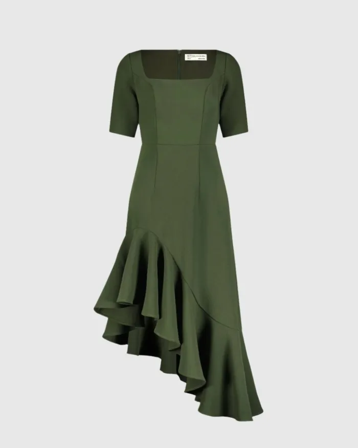 Women Daytime Dresses Mac Duggal Crepe 34 Sleeve Asymmetrical Hem Dress Dark Green Women Daytime Dresses Mac Duggal Crepe 34 Sleeve Asymmetrical Hem Dress Dark Green