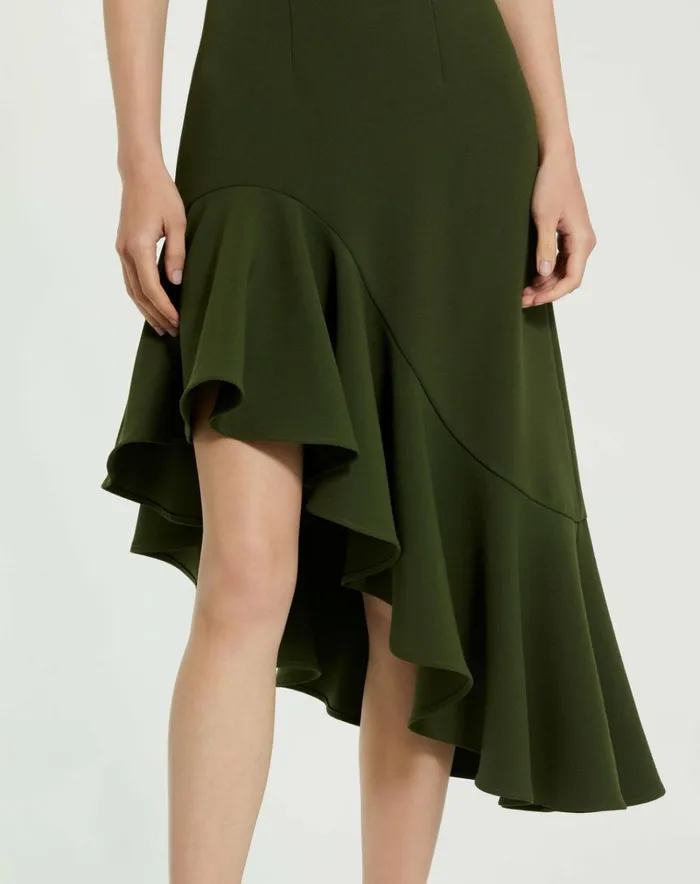 Women Daytime Dresses Mac Duggal Crepe 34 Sleeve Asymmetrical Hem Dress Dark Green Women Daytime Dresses Mac Duggal Crepe 34 Sleeve Asymmetrical Hem Dress Dark Green