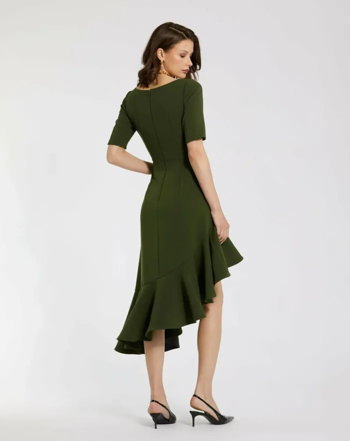 Women Daytime Dresses Mac Duggal Crepe 34 Sleeve Asymmetrical Hem Dress Dark Green Women Daytime Dresses Mac Duggal Crepe 34 Sleeve Asymmetrical Hem Dress Dark Green