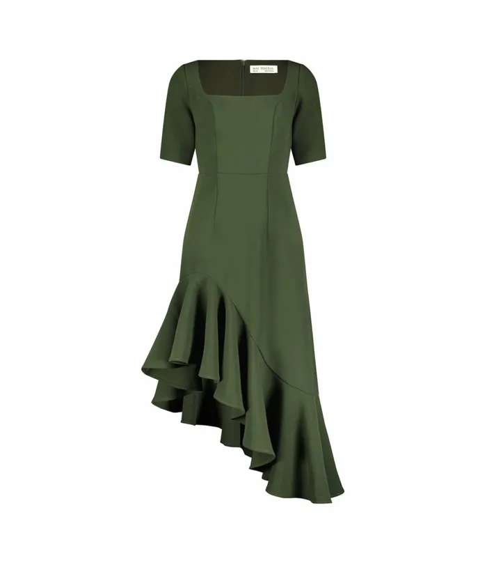 Women Daytime Dresses Mac Duggal Crepe 34 Sleeve Asymmetrical Hem Dress Dark Green Women Daytime Dresses Mac Duggal Crepe 34 Sleeve Asymmetrical Hem Dress Dark Green