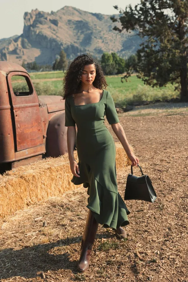 Women Daytime Dresses Mac Duggal Crepe 34 Sleeve Asymmetrical Hem Dress Dark Green Women Daytime Dresses Mac Duggal Crepe 34 Sleeve Asymmetrical Hem Dress Dark Green