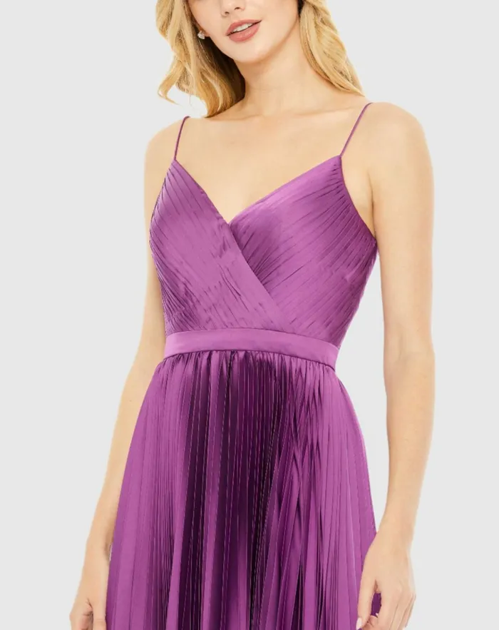 Women Daytime Dresses Mac Duggal Pleated Satin Flowy Midi Dress Amethyst
