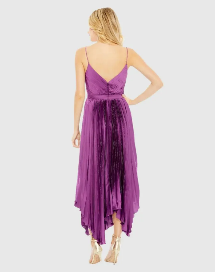 Women Daytime Dresses Mac Duggal Pleated Satin Flowy Midi Dress Amethyst