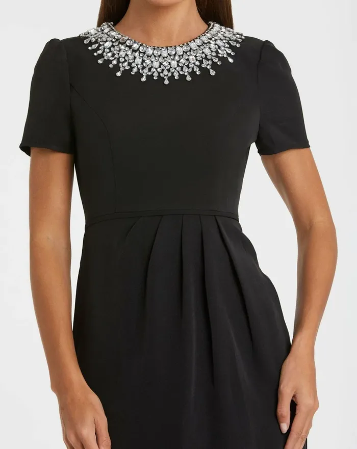 Women Daytime Dresses Mac Duggal Rhinestone Neckline Column Dress Black