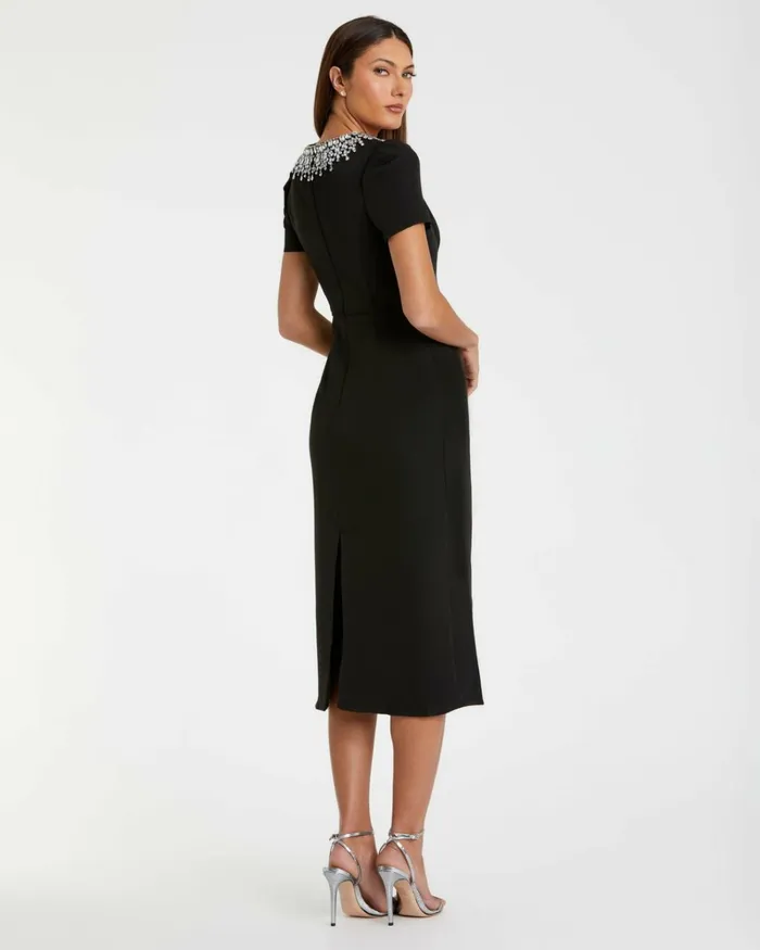 Women Daytime Dresses Mac Duggal Rhinestone Neckline Column Dress Black