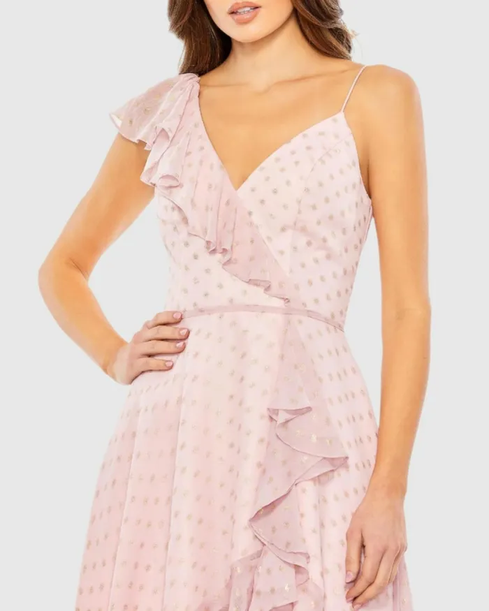 Women Daytime Dresses Mac Duggal Ruffled Faux Wrap Midi Dress Blush Gold Women Daytime Dresses Mac Duggal Ruffled Faux Wrap Midi Dress Blush Gold