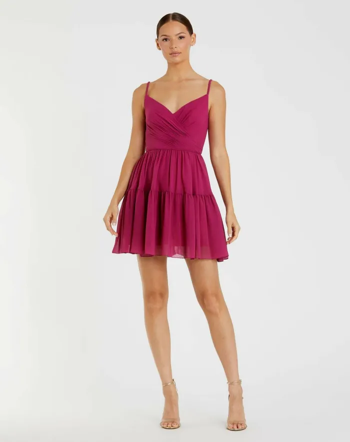 Women Daytime Dresses Mac Duggal Spaghetti Strap Faux Wrap Dress Fuchsia
