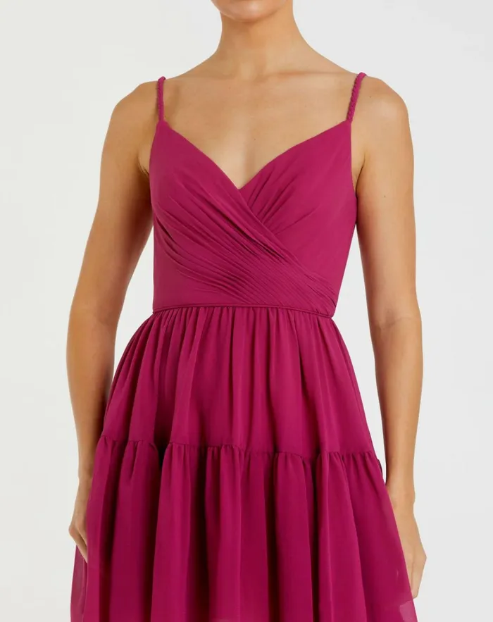 Women Daytime Dresses Mac Duggal Spaghetti Strap Faux Wrap Dress Fuchsia