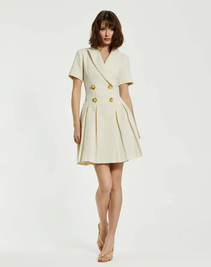 Women Daytime Dresses Mac Duggal Tweed Short Sleeve Blazer Mini Dress Cream