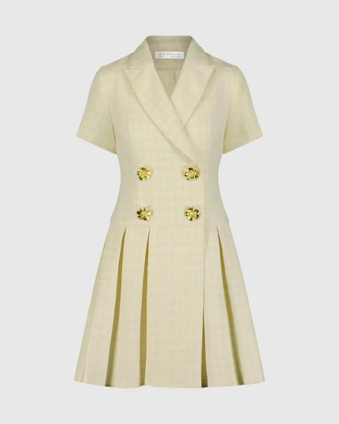 Women Daytime Dresses Mac Duggal Tweed Short Sleeve Blazer Mini Dress Cream