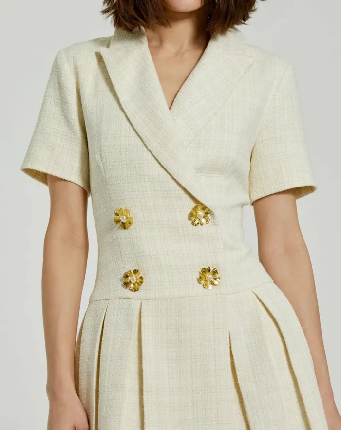 Women Daytime Dresses Mac Duggal Tweed Short Sleeve Blazer Mini Dress Cream