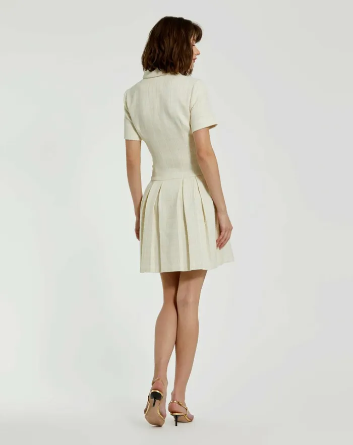 Women Daytime Dresses Mac Duggal Tweed Short Sleeve Blazer Mini Dress Cream