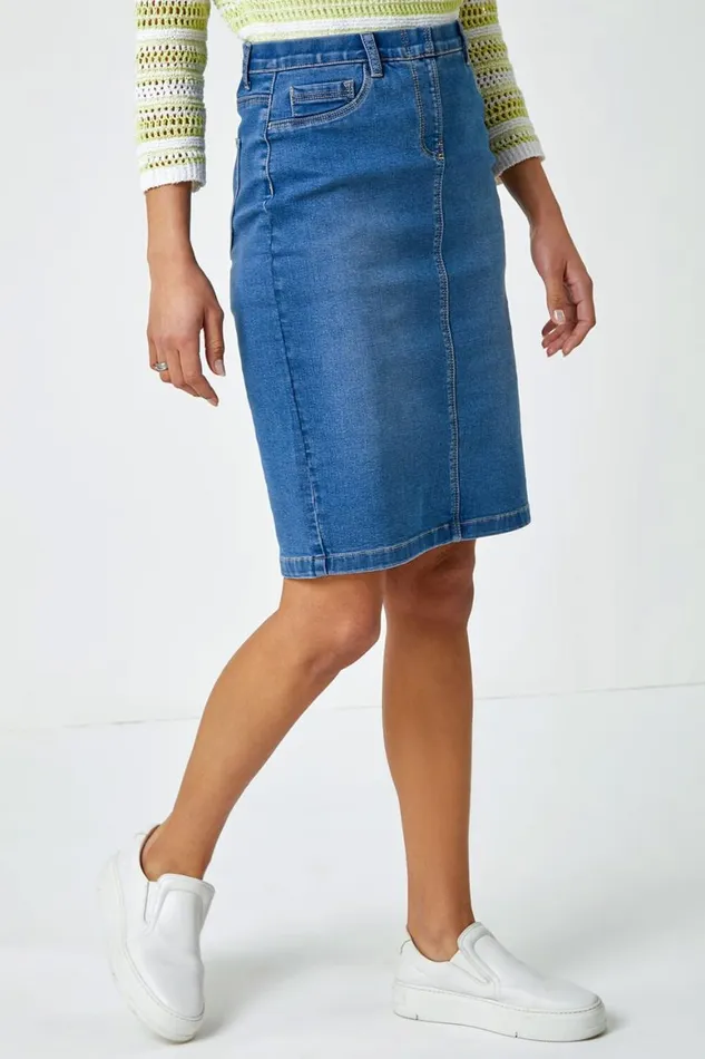 Women Denim Cotton Denim Stretch Skirt Roman Coords