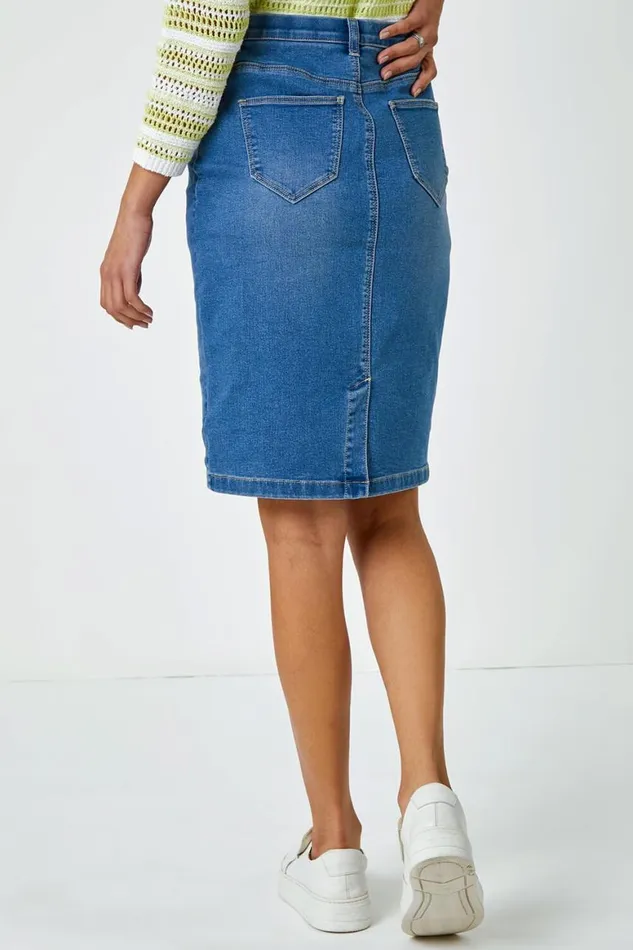 Women Denim Cotton Denim Stretch Skirt Roman Coords