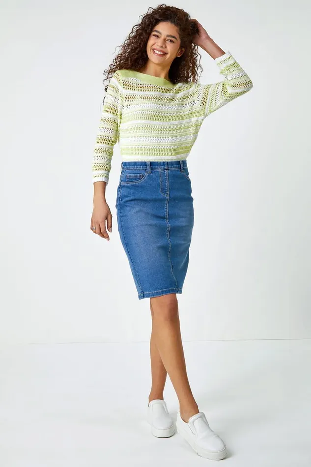 Women Denim Cotton Denim Stretch Skirt Roman Coords
