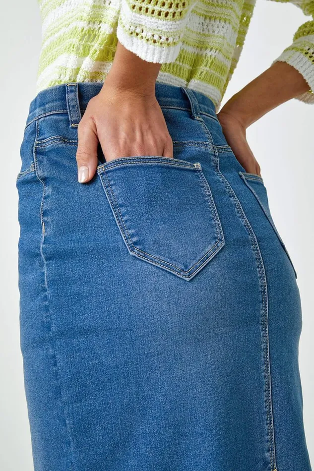 Women Denim Cotton Denim Stretch Skirt Roman Coords