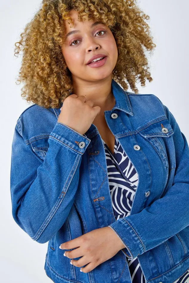 Women Denim Curve Cotton Denim Jacket Roman Occasionwear