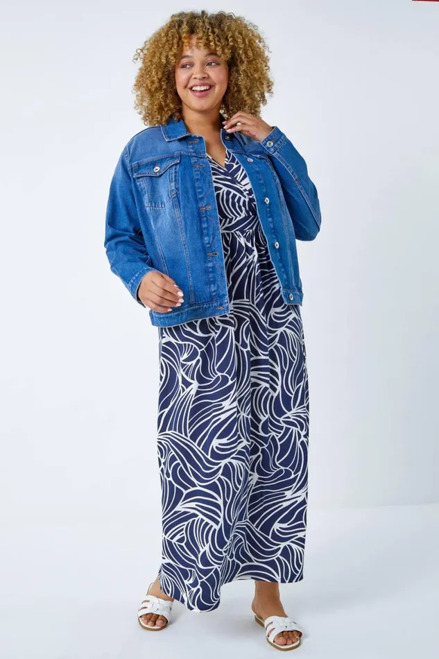 Women Denim Curve Cotton Denim Jacket Roman Occasionwear