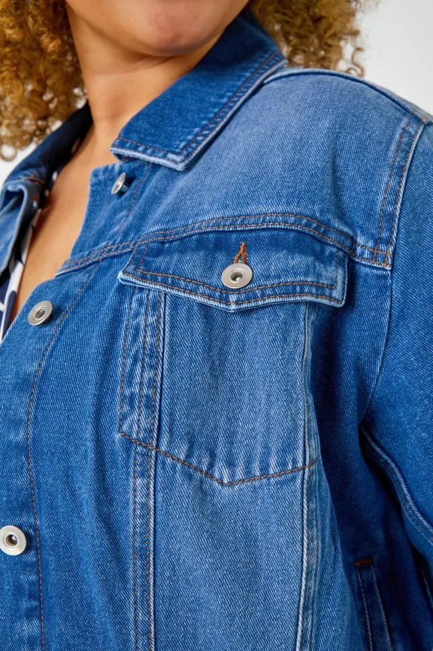 Women Denim Curve Cotton Denim Jacket Roman Occasionwear